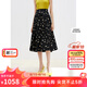 朗姿2025年春季新款復(fù)古波點(diǎn)印花半身裙女法式垂感高腰A字垂感裙 黑色2 L
