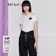 MO&Co.春夏秋蛋白皮愛心章仔正肩短袖圓領(lǐng)T恤上衣 白色黑色摩安珂 本白色-第2批 M 165