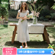 Olrain歐芮兒法式優(yōu)雅白色收腰連衣裙女裝夏季2025新款方領(lǐng)茶歇裙 白色 M