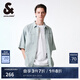 杰克·瓊斯（JACK&JONES）男裝潮流簡約寬松個性水洗褪色字母貼布牛仔短袖襯衫男224359009 E39 中藍牛仔 E39 中藍牛仔 M 175