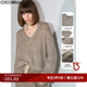 COCOBELLA[MIU系穿搭]粗針花紗毛邊V領(lǐng)毛衣秋冬針織衫MZ7037 燕麥咖 M