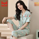 貓人純棉睡衣女夏季短袖七分褲甜美可外穿家居服套裝2025年新款夏天 S3213淺綠色 XL 【建議120-140斤】