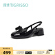 蹀愫（tigrisso）甜美減齡漆皮蝴蝶鞋中粗跟時裝包頭涼鞋女TA43109-52 黑色 37 235mm