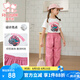 富羅迷女童套裝夏季新款時尚休閑短袖兒童工裝褲兩件套 白/玫紅  150 