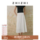 致知ZHIZHI 宮櫻春 壓褶A字半身裙女25春季新款優(yōu)雅經(jīng)典利落傘裙 雅白 M
