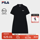 FILA 斐樂官方女子針織連衣裙2025秋新款時(shí)尚休閑修身V領(lǐng)短袖裙子 正黑色-BK L 170/88A/L
