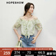 紅袖甜美碎花雪紡襯衫2025夏季新款女裝【花間捕夢】荷葉邊一字肩上衣 佩斯里綠花3655 M