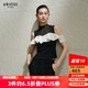 艾諾絲雅詩【商場同款】2025夏季新品荷葉邊網(wǎng)紗拼接針織衫上衣女裝40428157 黑色 M