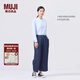 無印良品（MUJI）女式棉漢麻牛仔寬版褲女款褲子長褲25年夏季女裝丹寧回潮BE1X0A5S 深藏青色 L （165/70A）