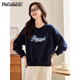 品彩加絨衛衣女純色圓領(lǐng)字母印花衛衣氣質(zhì)百搭寬松休閑上衣P144W2004