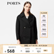 PORTS寶姿 秋冬新款女裝時尚拼接毛呢大衣外 毛呢大衣女LW9N088XCP012 黑色 M (6)