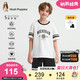 暇步士（Hush Puppies）童裝男童套裝25夏大童美式休閑短袖T恤兒童運(yùn)動(dòng)短褲 本白  160 