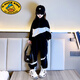 G.DUCKKIDS女童春秋裝套裝2024新款洋氣外套兒童運動服中大童秋冬季加絨衣服 黑色套裝 150cm