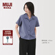 無印良品（MUJI）女式 易干彈力泡泡紗開領(lǐng)短袖衫女士襯衫襯衣女款女裝夏季上衣 煙熏藍(lán)色 L (165/88A)