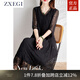 ZXEGI高檔重磅桑蠶絲100%連衣裙女夏季時(shí)尚黑色重工刺繡真絲裙子女 黑色 2XL （121-135斤）