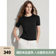 ELLE【100%綿羊毛】灰色假兩件圓領(lǐng)毛針織衫女2024夏新款薄款毛衣 黑色 M