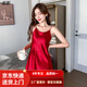 溫影（W.YING）睡衣女冰絲感吊帶睡裙薄款綢家居服性感火辣裙子春夏季 酒紅色(圓領(lǐng)-吊帶) 2XL 131-145斤
