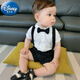 迪士尼（Disney）小男童西裝夏寶寶1周歲宴禮服春秋2抓周衣服嬰幼兒童生日紳士套裝 白襯豎條背帶 80 建議75cm