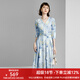 顏域時(shí)尚印花氣質(zhì)連衣裙女秋季2024新款優(yōu)雅中長款七分袖V領(lǐng)裙子 藍(lán)花 M/38