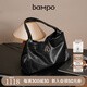 半坡飾族（bampo）【明星同款】女包包新款福瑞方方包頭層牛皮大容量輕奢單肩斜挎包 墨碳黑【葫蘆專屬五金】