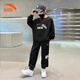 安踏兒童套裝男中大童2025秋冬季新款運動(dòng)2件套青少年女孩衛衣衛褲子 黑色+黑色 印花衛衣+印花衛褲 150 cm