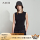 AMII2025夏新款極簡(jiǎn)純色直筒無袖套頭雙曲冰麻紗吊帶背心女 黑色 M