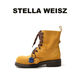 STELLA WEISZ復(fù)古三穿真皮馬丁靴女2025秋新款流蘇掛件厚底綁帶休閑英倫風(fēng)短靴 黃色 39