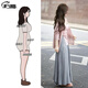 豪氣辣姐大碼女裝開(kāi)衫外套休閑套裝春秋新款胖mm顯瘦減齡連衣裙三件套 開(kāi)衫+吊帶+半身裙【套裝】 2XL (建議140-160斤)