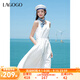 lagogo圓領(lǐng)無(wú)袖白色仙女連衣裙女士拉谷谷2025夏季新款甜美連衣裙 本白色 L