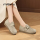 妙麗（Millies）真牛皮厚底勃肯鞋女平底內增高一腳蹬兩穿百搭單鞋女鞋 杏色 36