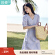 茵曼（INMAN）純棉法式氣質(zhì)連衣裙女裝2025夏季新品顯瘦V領(lǐng)泡泡袖A字長(zhǎng)裙子 紫荊粉 -18525989 XL