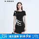 S.DEER圣迪奧女裝夏季時(shí)尚百搭潮流不規(guī)則水墨針織T恤S20280146 黑色/91 S 160