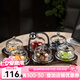 花語四季高檔玻璃水果盤透明碗帶蓋家用復(fù)古餐盤點(diǎn)心盤酒店新款分格木托盤 透明果盅6只+六格托盤