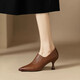 百麗踏斷碼法式復古高跟短靴松緊深口單鞋春秋最新款細跟裸靴尖 棕色 36