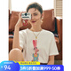 Olrain歐芮兒法式正肩短袖T恤女夏季寬松釘珠印花設(shè)計(jì)感體恤上衣 米白色 L