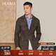 SKARO【亞麻 獵裝】男士夾克秋季修身中長款通勤休閑外套 咖啡色SKL471-1 XL （50）