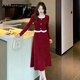 AIGOUGRT法式連衣裙女秋季2025年新款衣服韓版甜美氣質(zhì)長(zhǎng)袖兩件套裝裙子 紅色 S