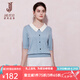 經(jīng)典故事（JANE STORY）娃娃領(lǐng)減齡藍(lán)色針織衫女2025春夏新款慵懶風(fēng)短款小眾別致撞色上衣 灰藍(lán) M