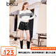百圖betu女裝秋冬新款毛衣甜美減齡條紋系帶寬松毛衫女2310T36 淺杏色 M