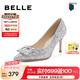 百麗（Belle）七夕禮物高跟鞋女細跟優(yōu)雅氣質(zhì)單鞋婚鞋BDAK9AQ4 銀色 38 (240mm)