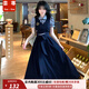 蕓蕁裙子女夏季2025新款蕓蕁韓系甜美學院風泡泡袖假兩件連衣裙女新款 假兩件裙 M