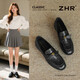 ZHR樂(lè )福鞋女復古平底小皮鞋女氣質(zhì)通勤百搭單鞋女 EH208黑色38