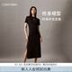Calvin KleinJeans夏季女士休閑通勤開叉ck純棉針織圓領T恤長裙連衣裙ZW02584 BEH-太空黑 S
