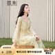 香影碎花雪紡連衣裙女長(zhǎng)袖2025春季新款超好看收腰低圓領(lǐng)打攬裙子 果綠 L
