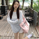 爾山集藍(lán)色條紋罩衫長(zhǎng)袖女夏秋新款寬松打底衫慵懶風(fēng)短款上衣罩衫 藍(lán)色條紋長(zhǎng)袖罩衫均碼