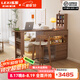 樂系島臺(tái)餐桌可伸縮一體可伸縮實(shí)木吧臺(tái)客廳家用餐邊柜現(xiàn)代日式酒柜 雙面吧臺(tái)桌45CM+椅子*1-胡桃色