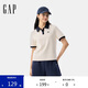 GAP女裝2025夏季新款重磅刺繡logo撞色polo領短袖T恤上衣765619