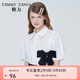 糖力【商場(chǎng)同款】夏新款白色短袖木耳邊蝴蝶結(jié)點(diǎn)綴襯衫上衣女 白色 S