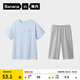 蕉內(nèi)300E兒童家居服100%純棉上衣一體織無側(cè)縫短袖短褲男女童夏季睡衣 【套裝】鈣-霧藍(lán)+砂氪灰 130