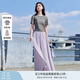 香影裙褲女闊腿褲2025夏裝新款休閑垂墜感大褲腳高腰寬松紫色褲子 套裝 【紫色裙褲+T恤】 L 165/88A/110-125斤